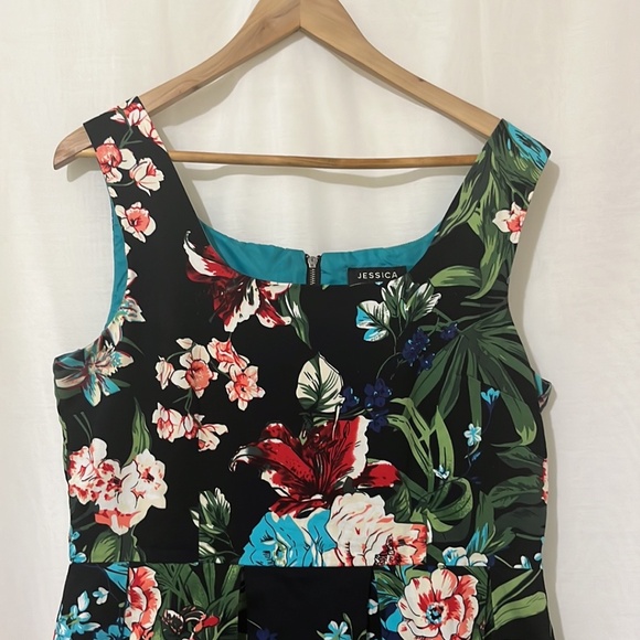 Jessica 97% Cotton Black Floral Sleeveless Pleated Skirt Dress a320 - Picture 2 of 4